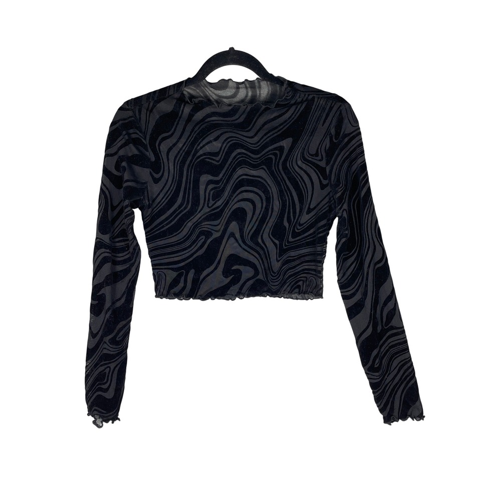 Unbranded Crop Top Womens M Black Excellent Burnout Velvet Sheer Mesh Swirl